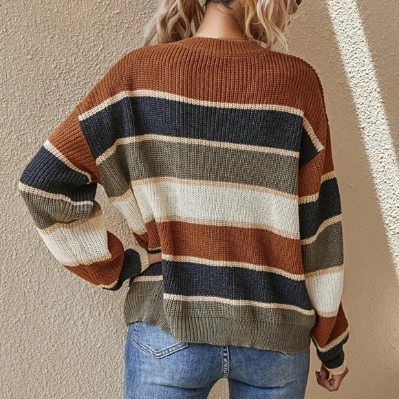 Cozy Color Block Knit Oversized Sweater Top - Picture 8 of 8